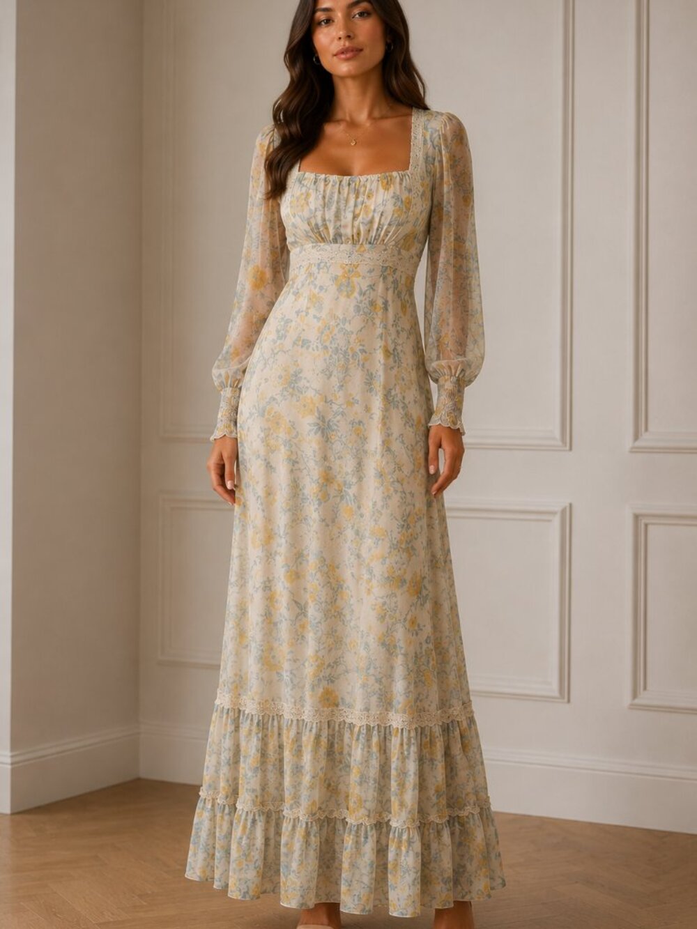 Vintage Gunne Sax 1970s Floral Prairie Maxi Dress Size Small